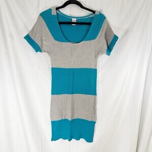 Free People Gray & Blue Striped Knit Sweater – Size S, Short Sleeve, Scoop Neck